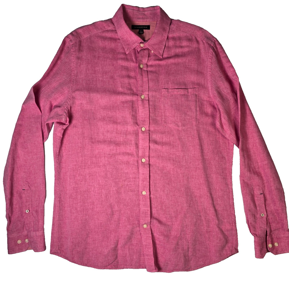 Banana Republic Button-Down Long Sleeve Shirt Pink Linen Slim Classic - Large